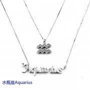十二星座水瓶座Aquarius图标英文双层套链925纯银项链女