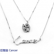 十二星座巨蟹座 Cancer图标英文双层套链925纯银项链女